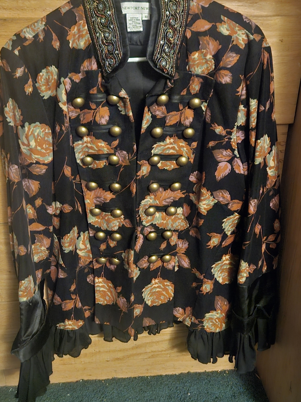 Newport News Floral Military-Style Blazer Jacket- Black & Rust Floral